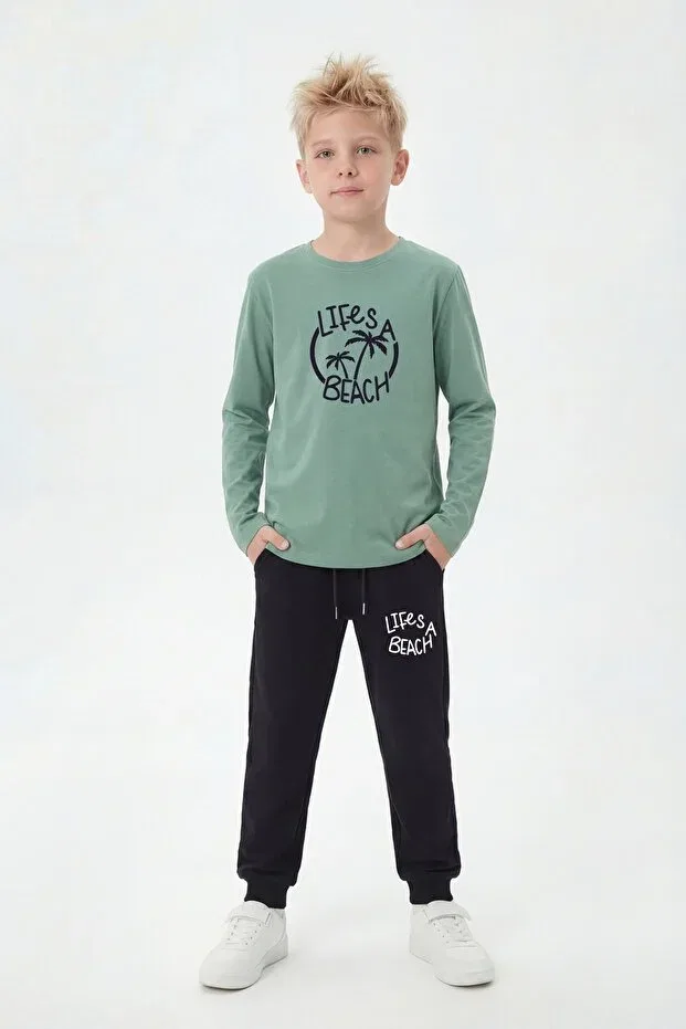 Детский комплект из свитшота и брюк с принтом 3-piece tracksuit set Ya Ko Kids, Sax Yellow Mint — фото 4