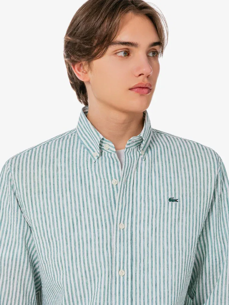 Рубашка с длинным рукавом, льняная смесовая LACOSTE, Green — фото 2