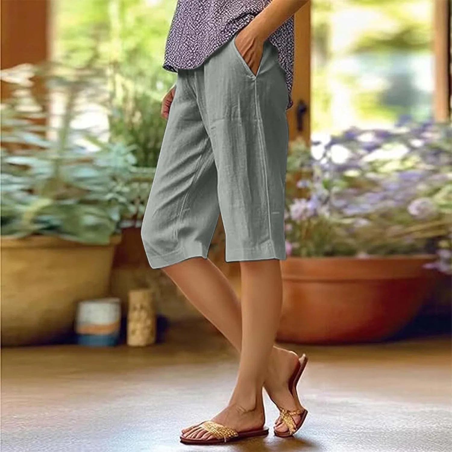 Женские капри bermuda shorts Generic, Light Gray — фото 2
