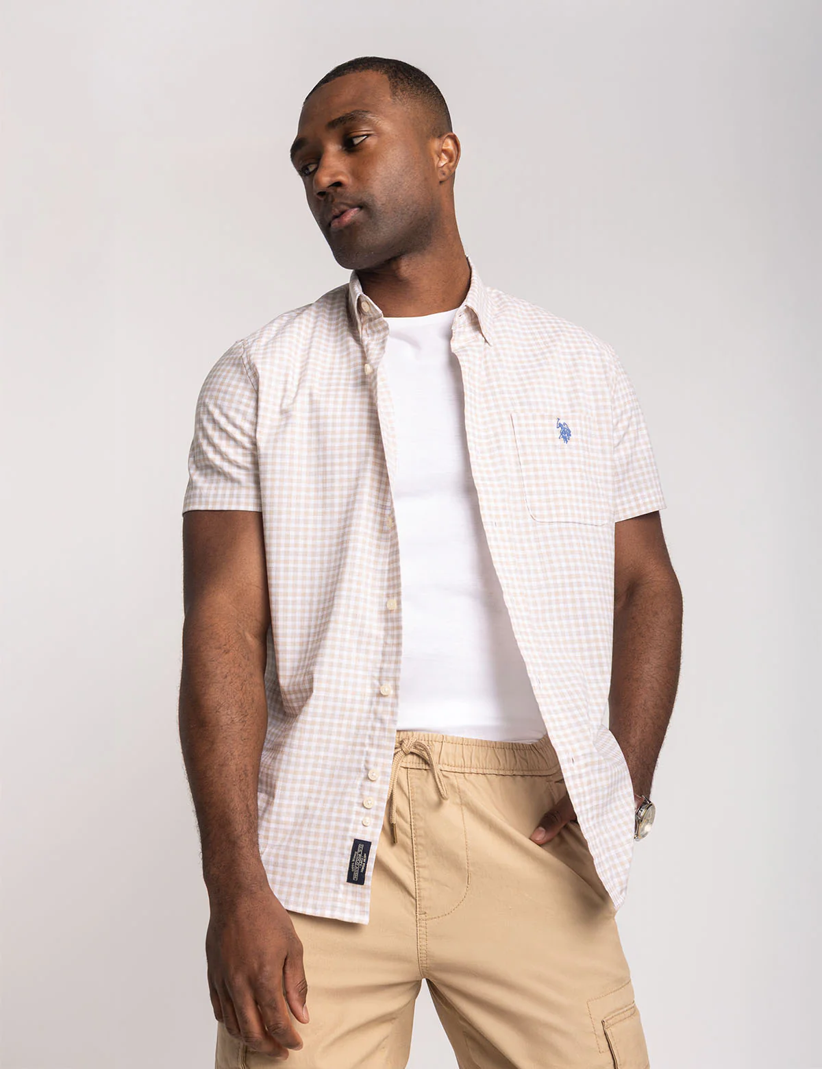 

Рубашка U.S. Polo Assn Short Sleeve Plaid Poplin With Pocket, светло-бежевый