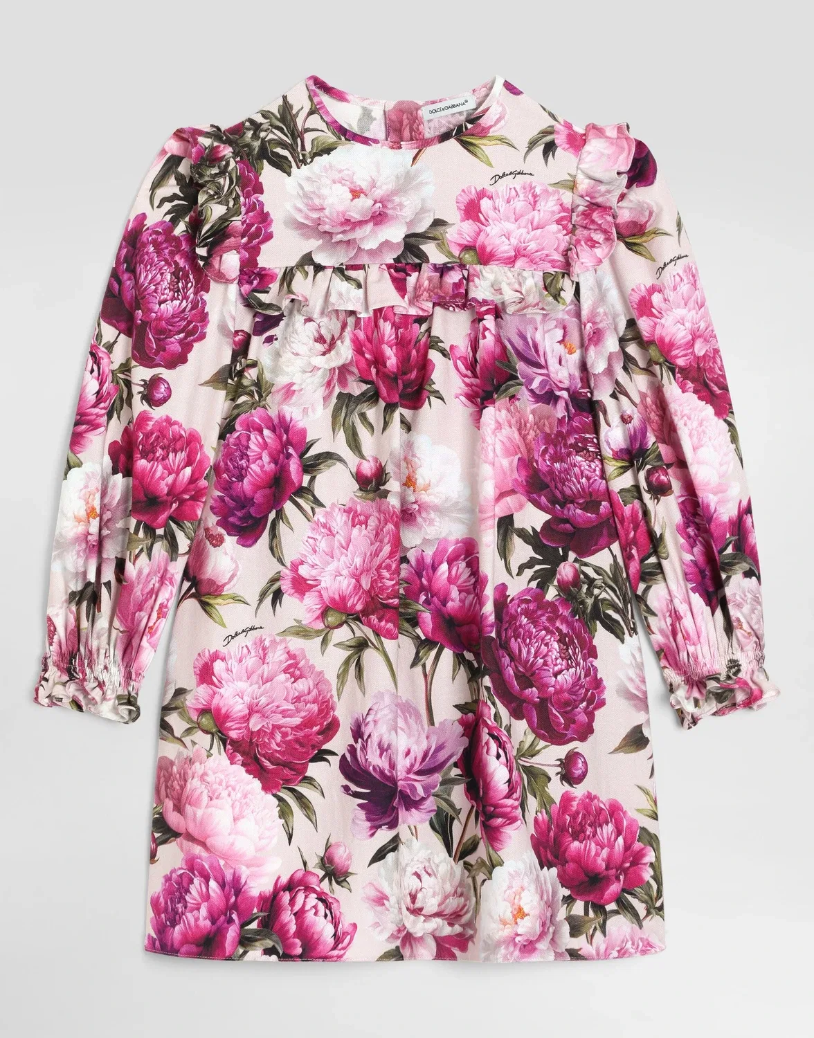 Платье хлопковое фланелевое с пионовым принтом Dolce&Gabbana, бежевый
