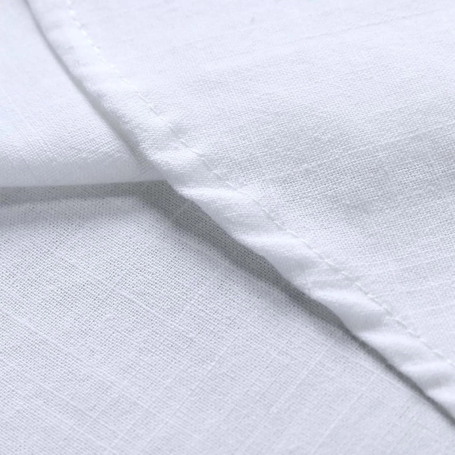 Мужская хлопково-льняная рубашка-хенли с кружевной шнуровкой, White — фото 4