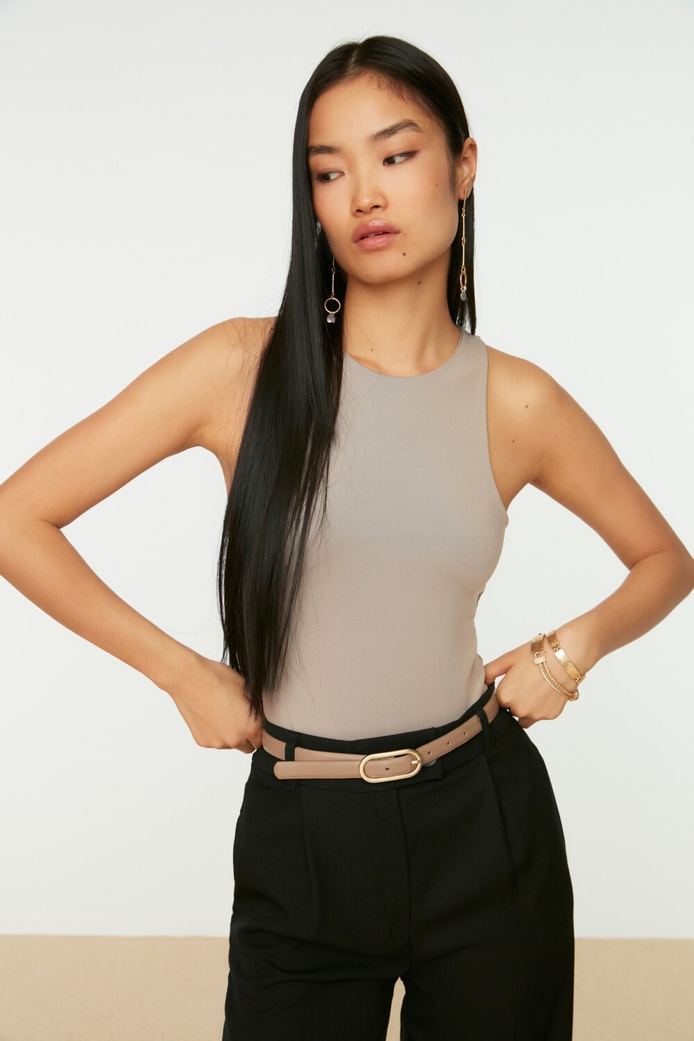 

Боди - Коричневый - Облегающий крой Trendyol, коричневый