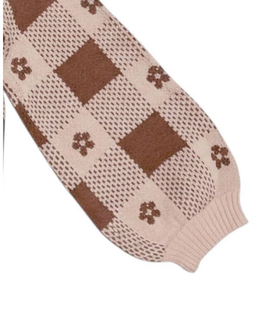 Свитер из органического хлопка с бантом и интарсией, модель Bow Detail Intarsia Hope & Henry, Cinnamon Heather Intarsia — фото 3