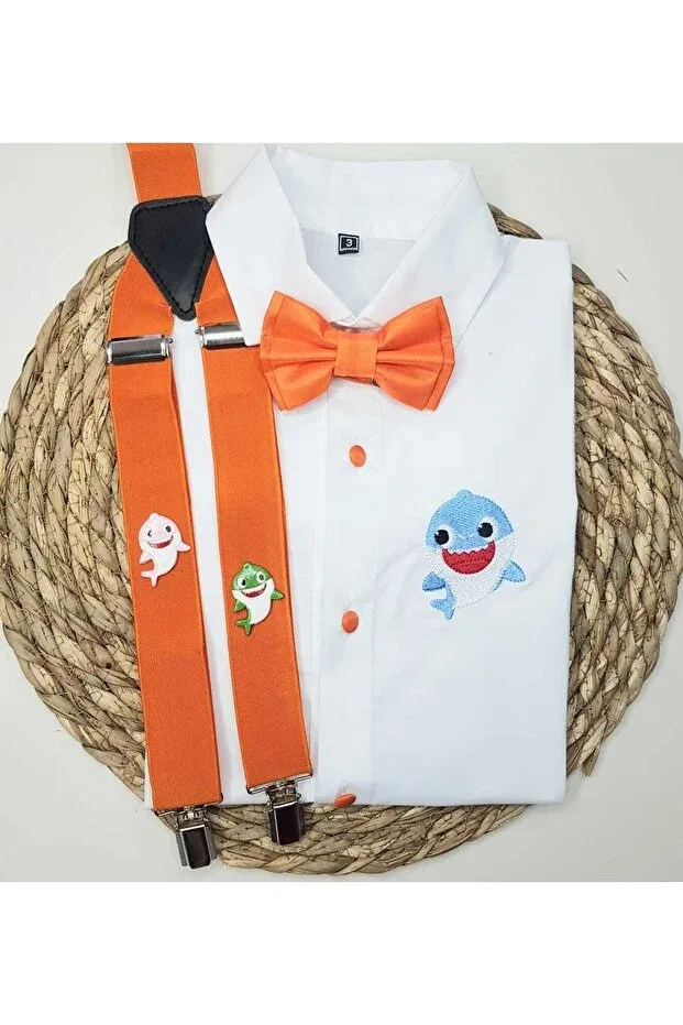 Детская рубашка для мальчиков с принтом Baby shark concept sling bow tie Cool Partyshop, Orange