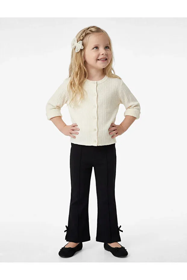 Детские леггинсы для девочек с принтом Viscose Blended Elastic Waist Bow Detailed Flared Koton, Black