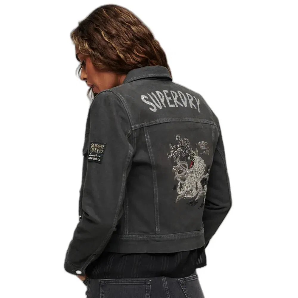 Женская укороченная джинсовая куртка Superdry Workwear St Tropez, Grau — фото 3