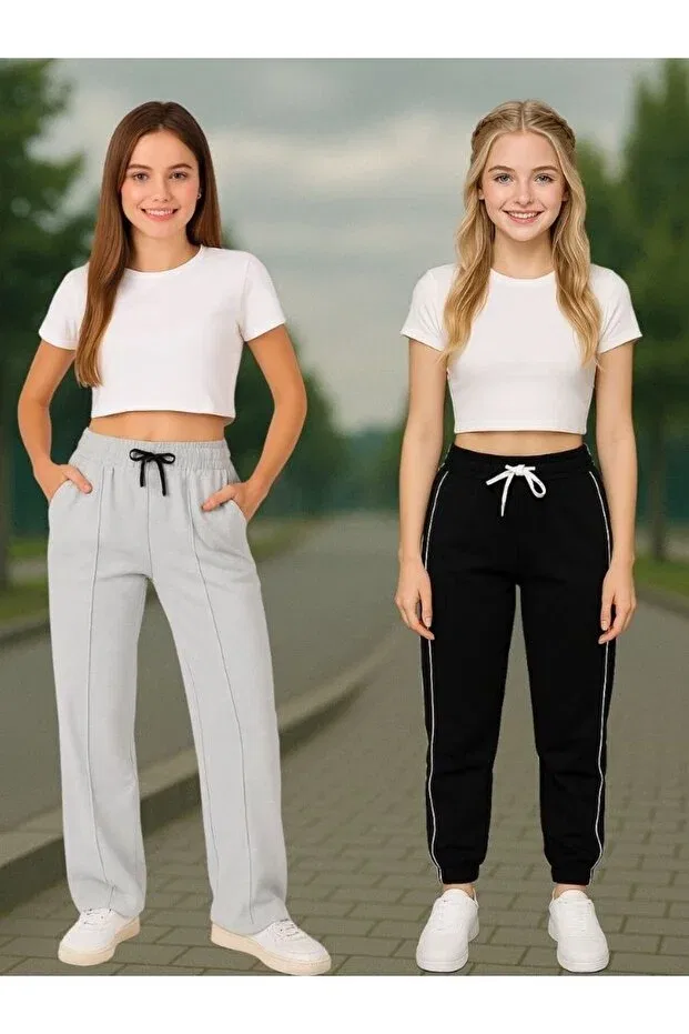 Детский комплект спортивных штанов для девочек с эластичным манжетом Sportswear Cm Buseyiz, Gray-Black