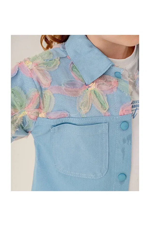 Детский жакет с принтом Flower Garnish Jacket Tshirt Set Cichlid, Blue — фото 3