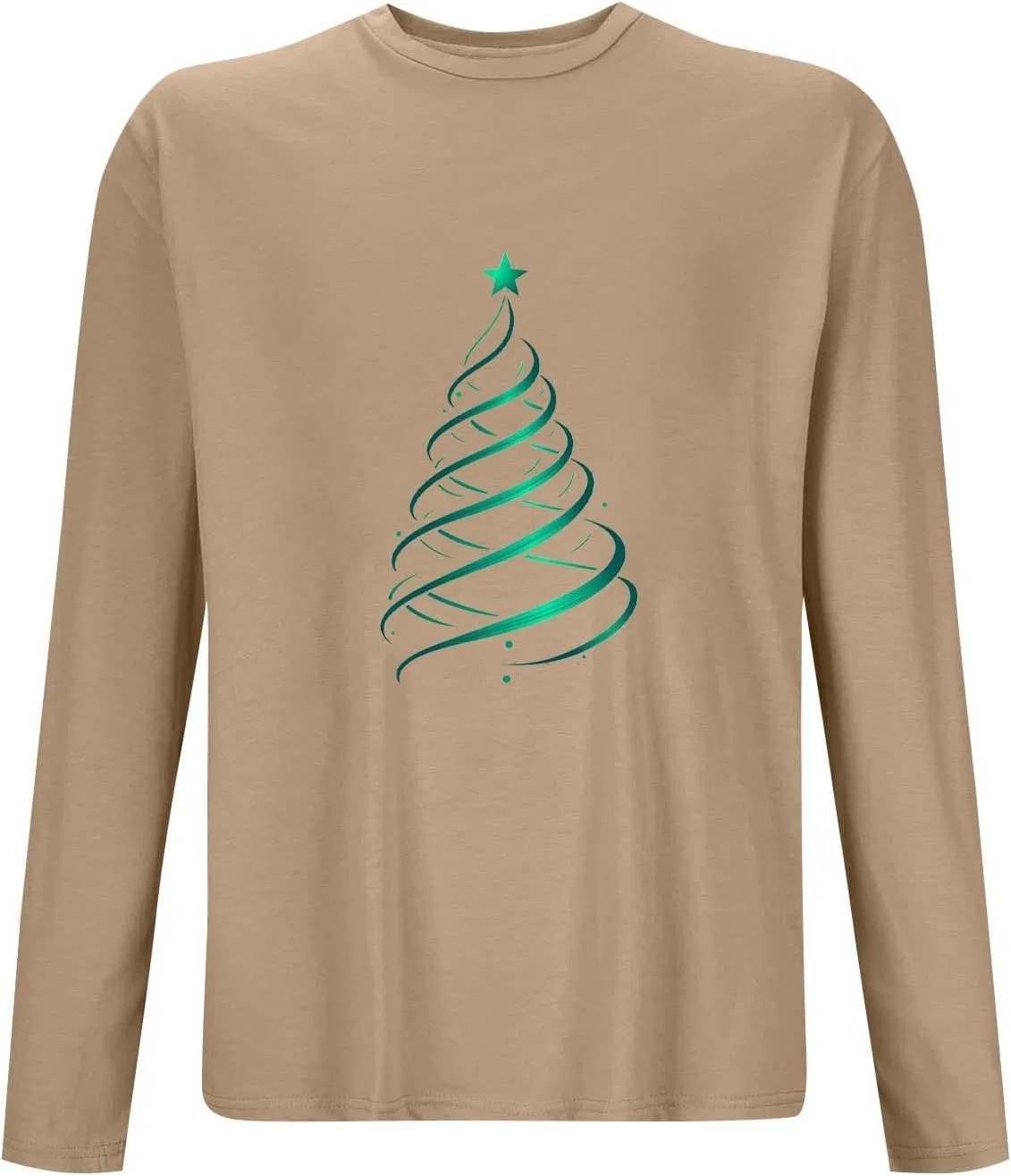 Мужская футболка с рождественским принтом Long Sleeve Crewneck Pullover, Khaki — фото 3