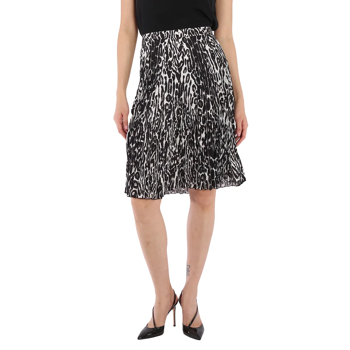 Юбка плиссированная с принтом Monochrome Leopard Print Fluid Pleated Skirt Burberry, Black Ip Pattern