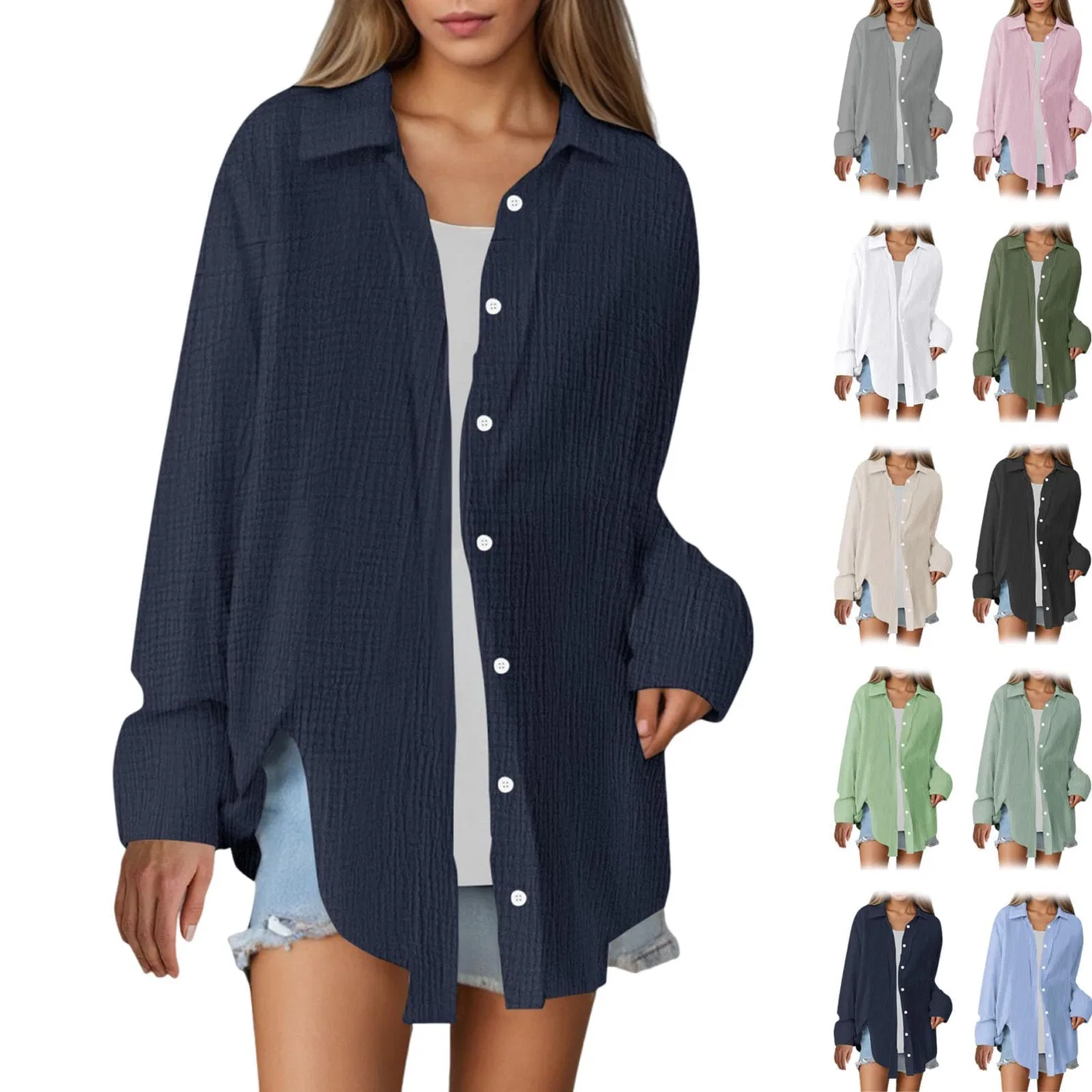 Женская блуза из муслина с длинным рукавом, Blue Navy
