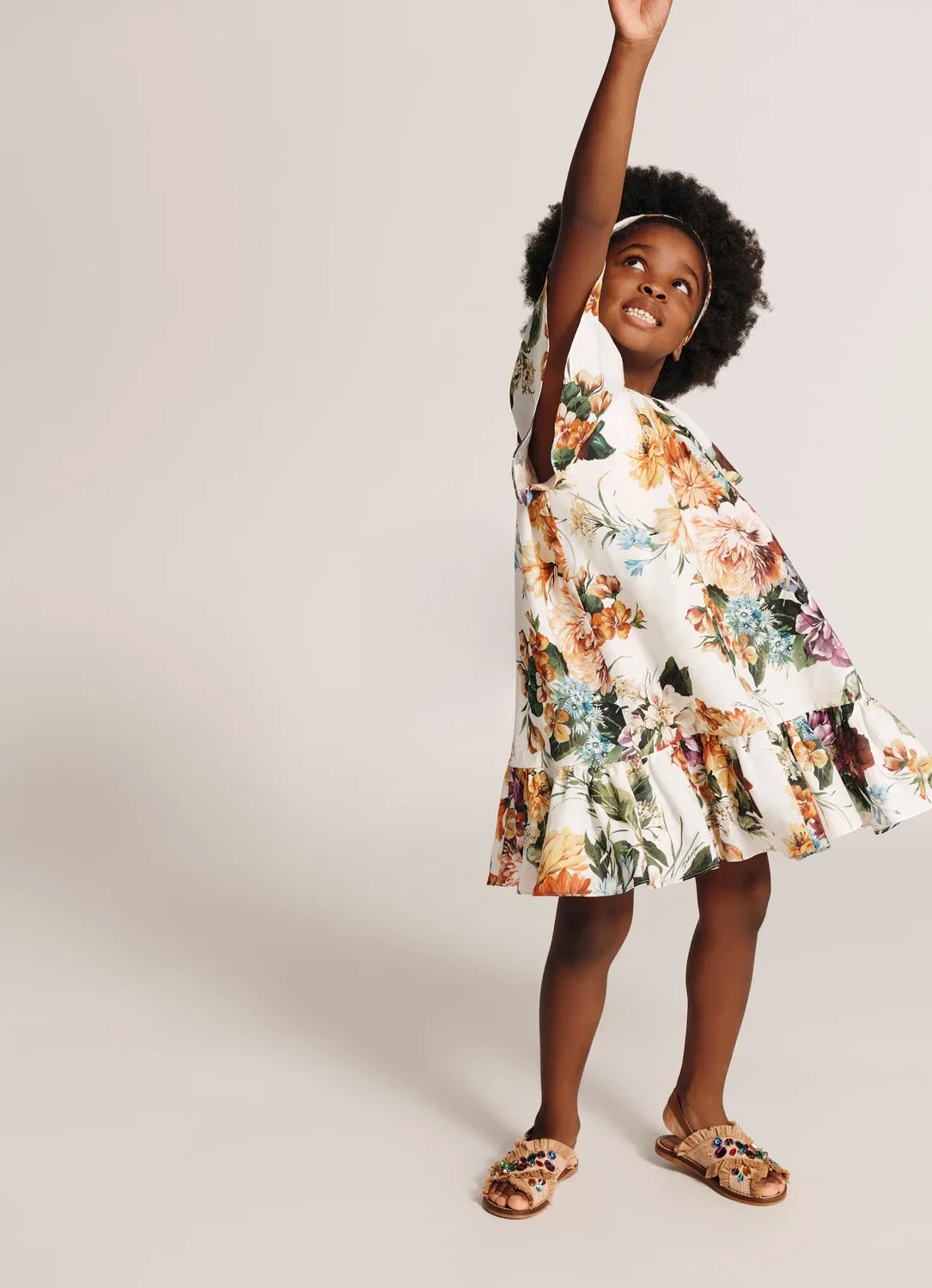 Платье льняное с цветочным принтом Dolce&Gabbana Kids, белый — фото 4