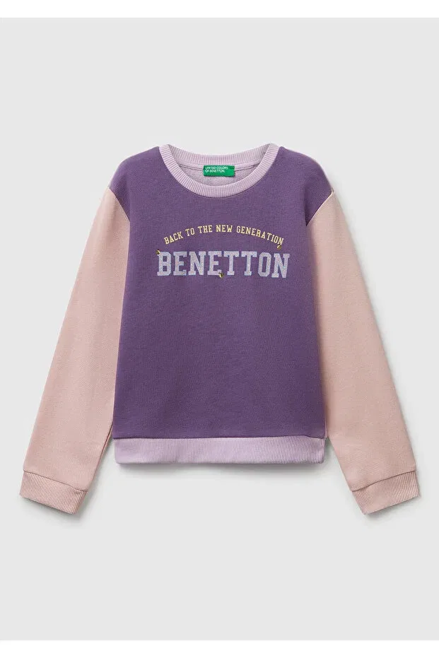 Детские свитшот для девочек с принтом United Colors Of Benetton, Lilac-Fuchsia-Beige