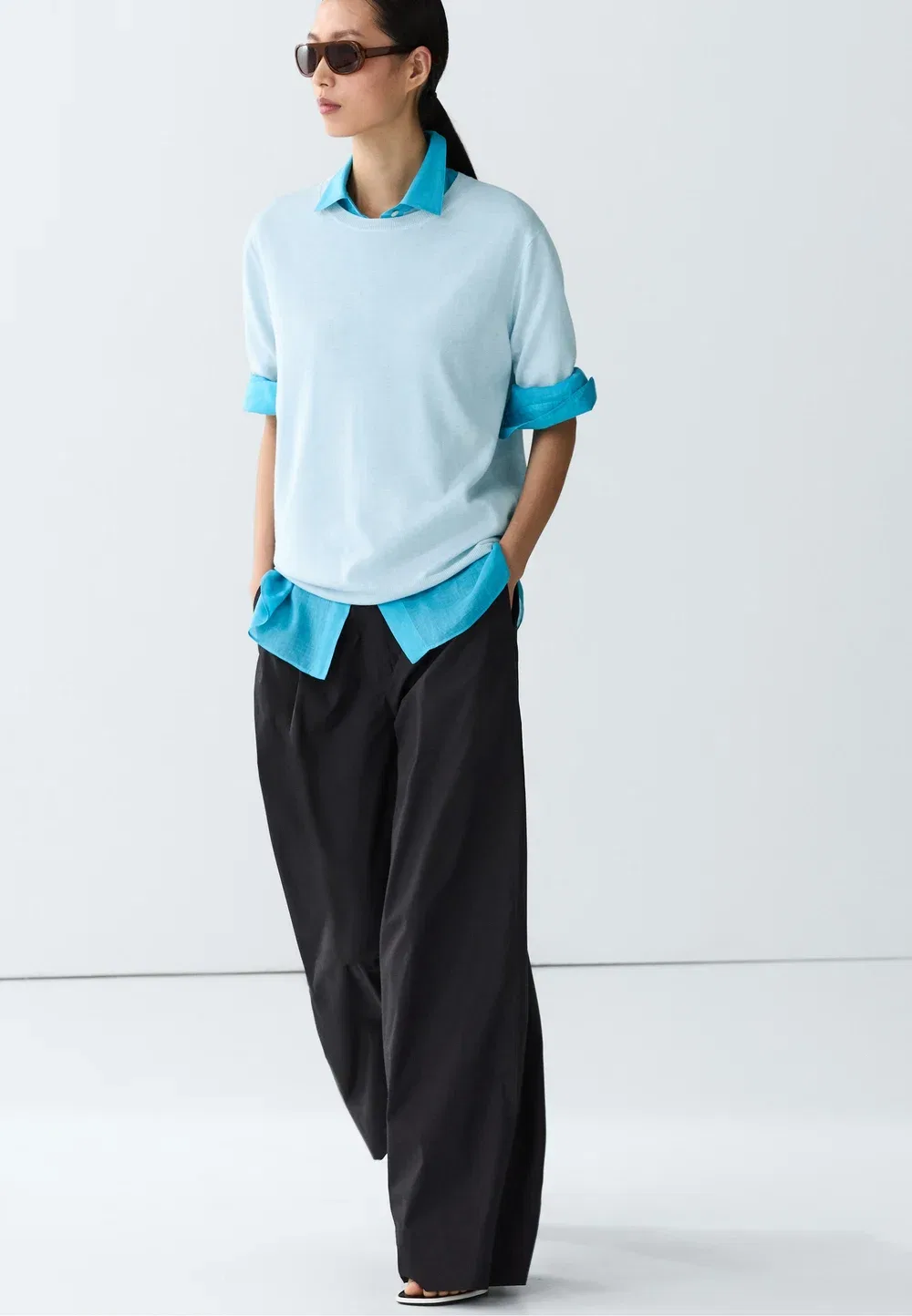 Простая футболка Massimo Dutti, Light Blue — фото 3