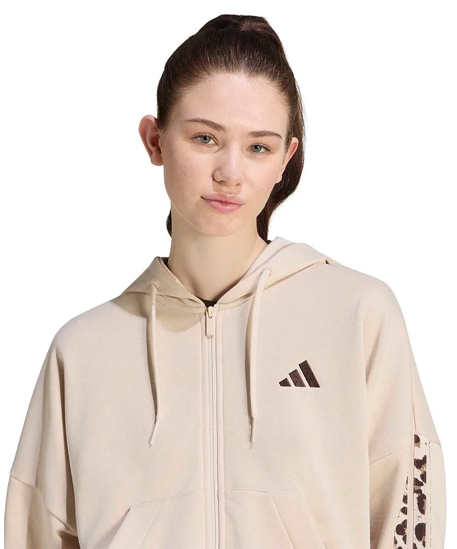 Женская куртка-худи с капюшоном, принт animal print, 3-Stripes adidas, Crystal Linen/Multicolor/Khaki Six — фото 2