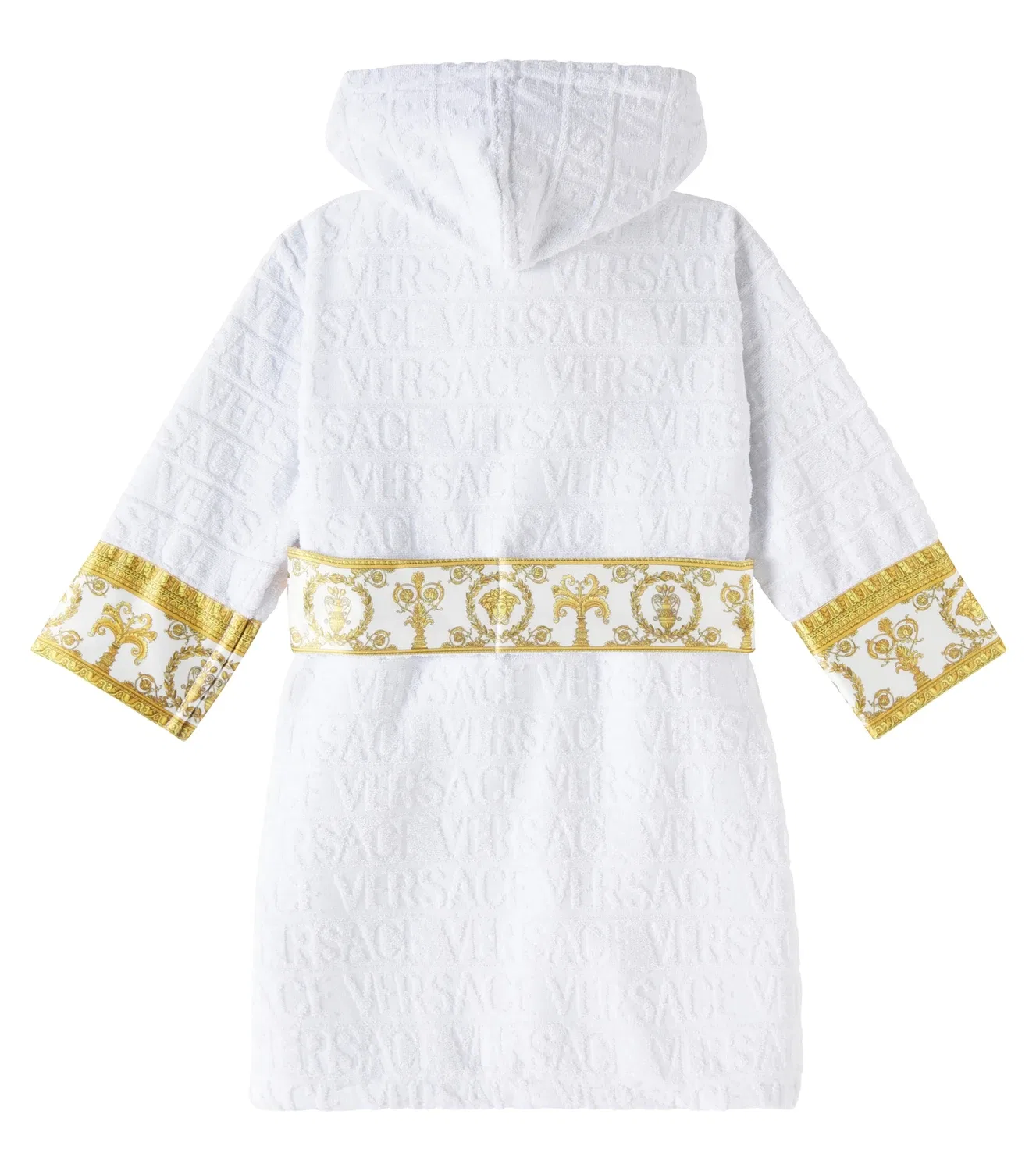 Халат с капюшоном и поясом Versace Kids, белый — фото 3