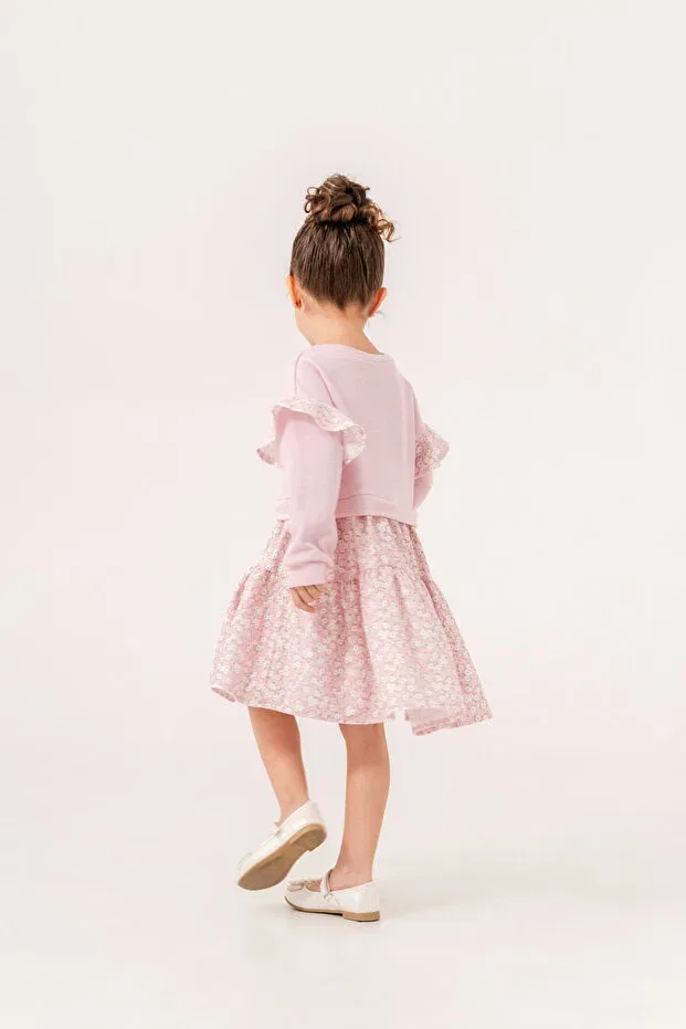 Детское платье для девочек с принтом Floral Print Girls' Dress Eray Kids, Powder — фото 4