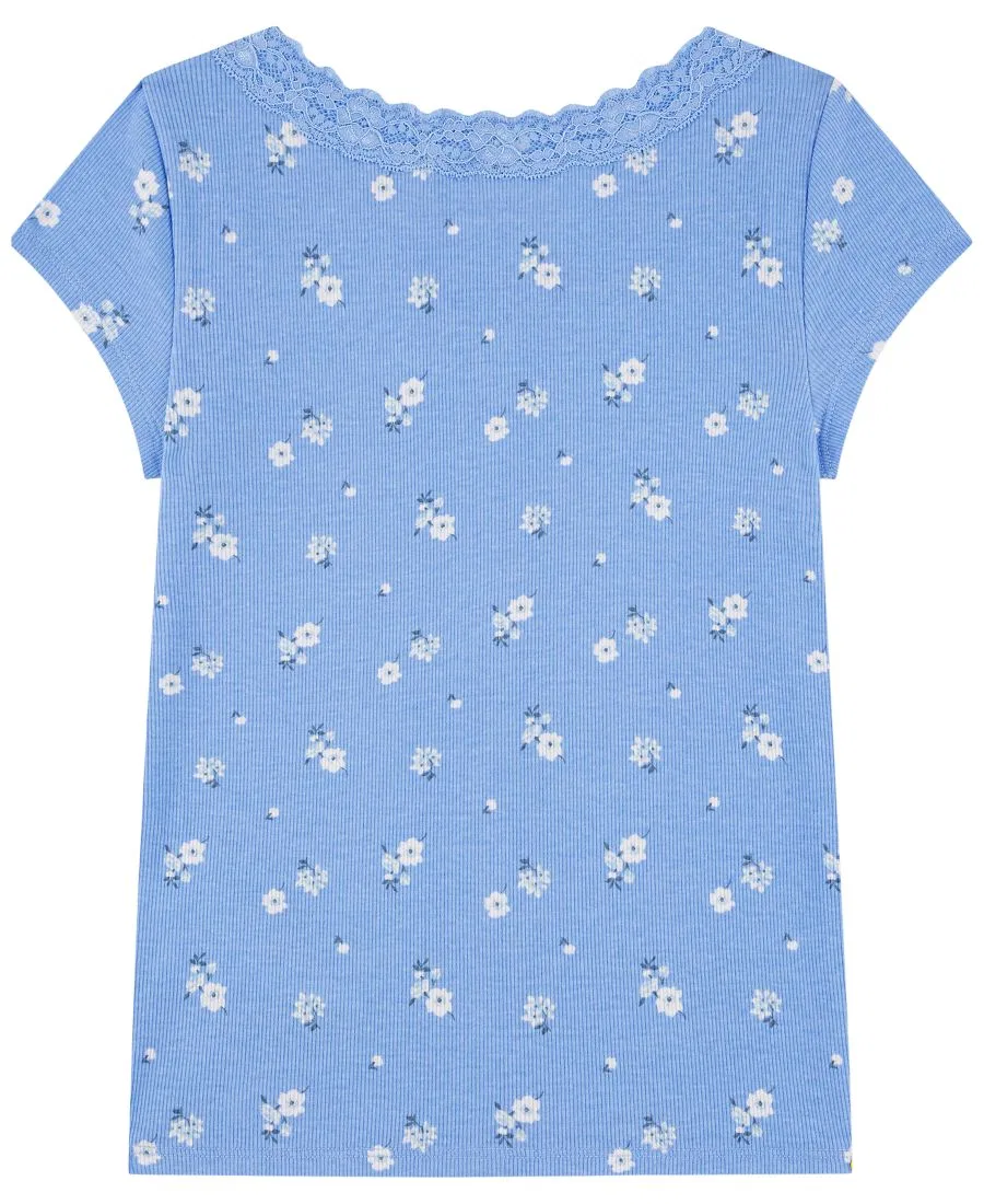 Топ с кружевной отделкой и пуговицами, с коротким рукавом abercrombie kids, Light Pastel Blue — фото 2