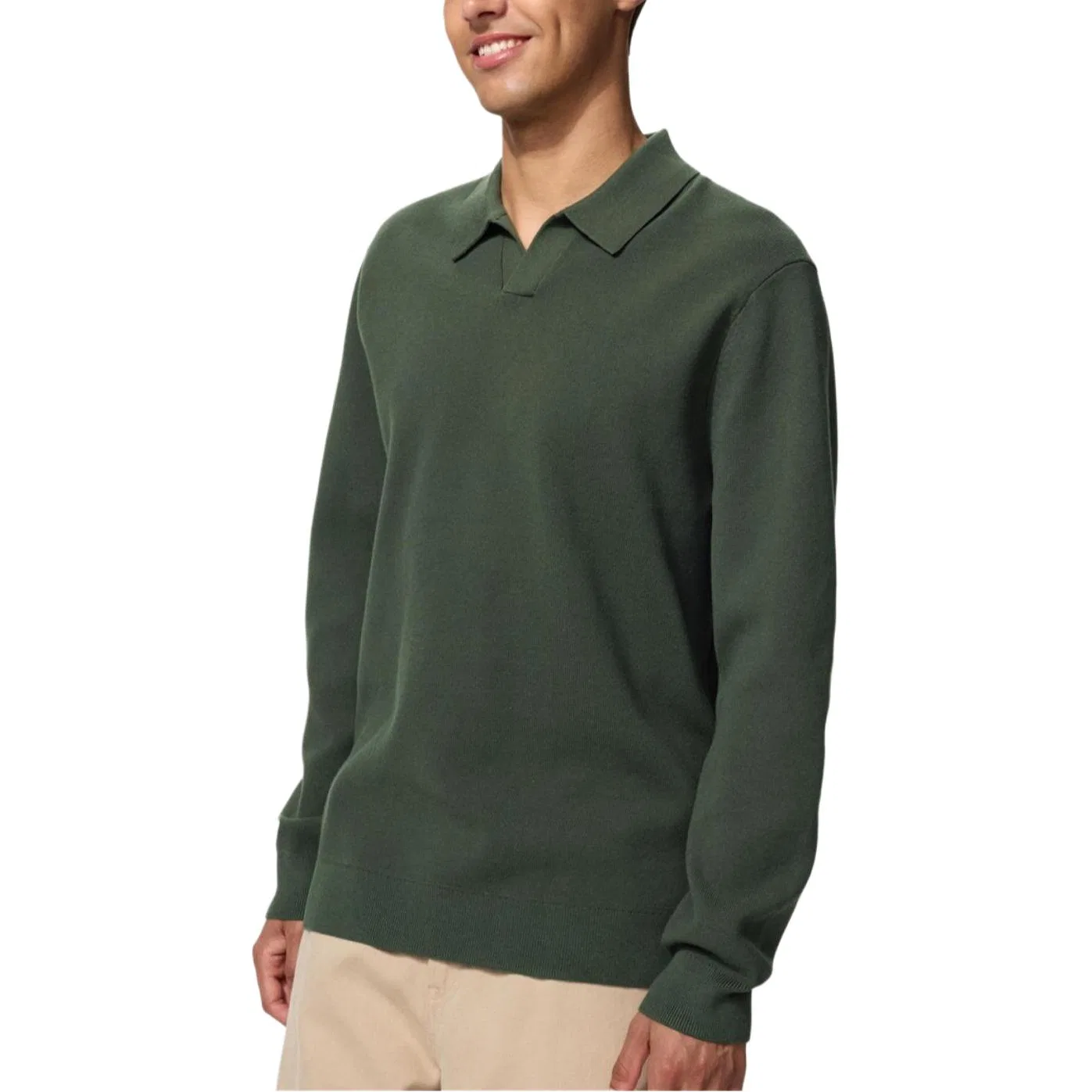 Мужское поло с коротким рукавом, хлопковое, унисекс, Olive, UNIQLO — фото 3