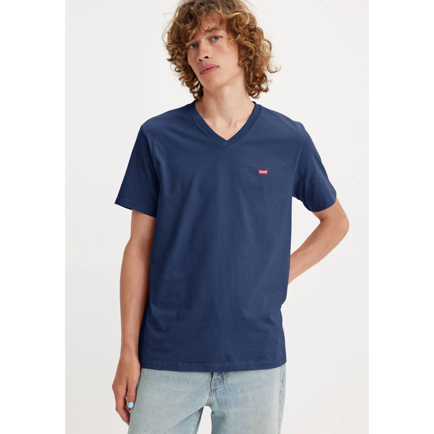 Мужское V-образное трикотажное поло с логотипом Levi's, Dress Blues
