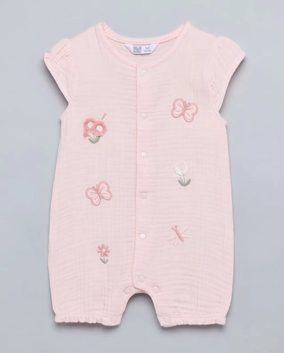 Боди-комбинезон с коротким рукавом и вышивкой R&B, розовый