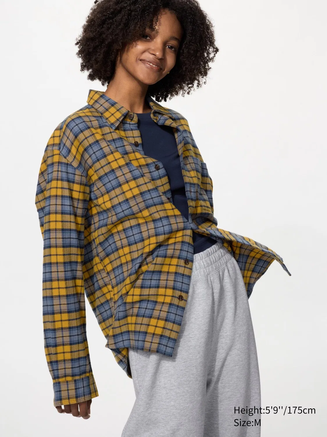 Рубашка Uniqlo, фланелевая, клетка тартан, желтый — фото 3