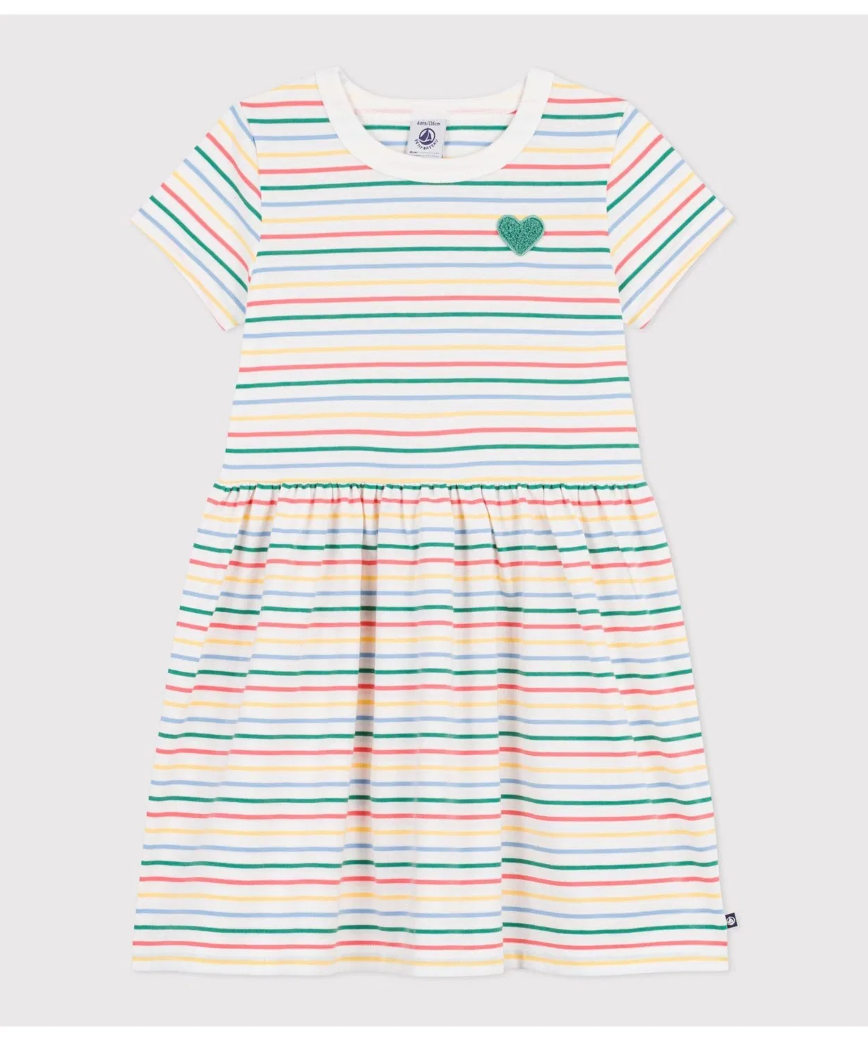Детское платье для девочек с коротким рукавом, в полоску PETIT BATEAU, Белый
