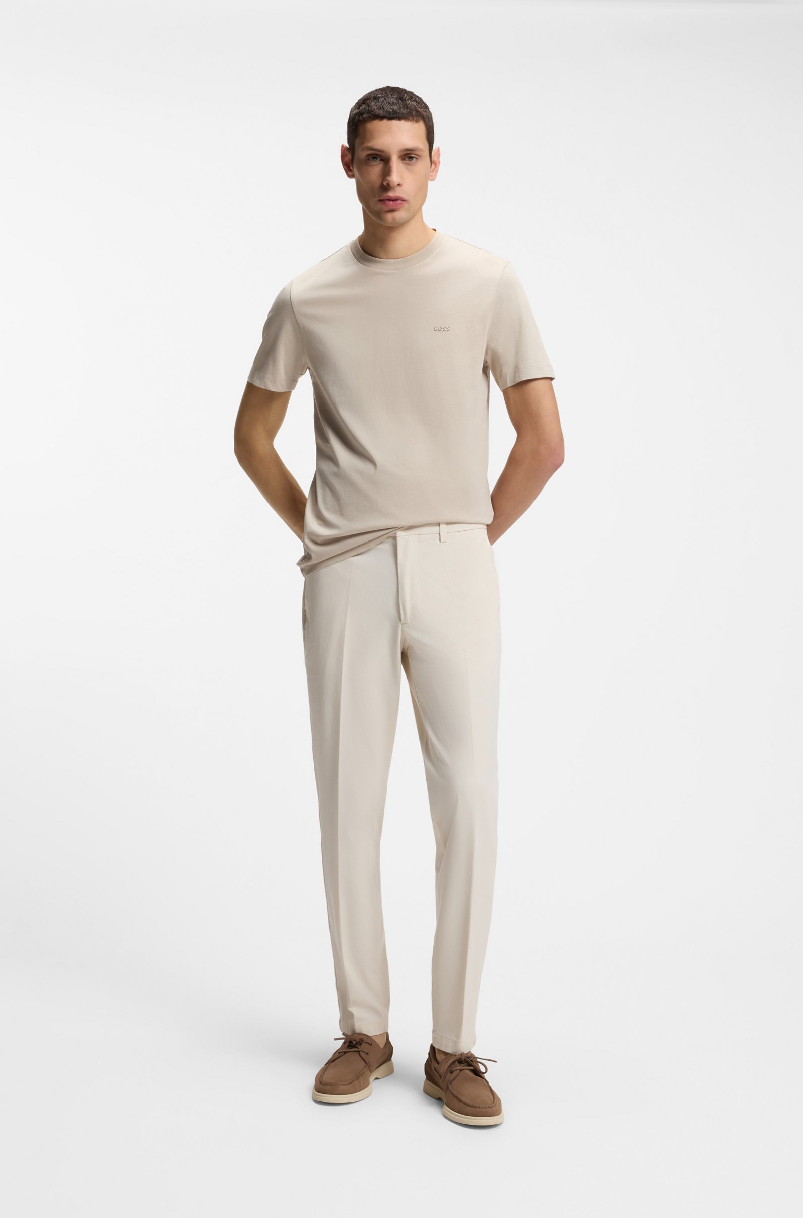 Футболка Boss Cotton-Jersey With Logo Detail, светло-бежевый — фото 4
