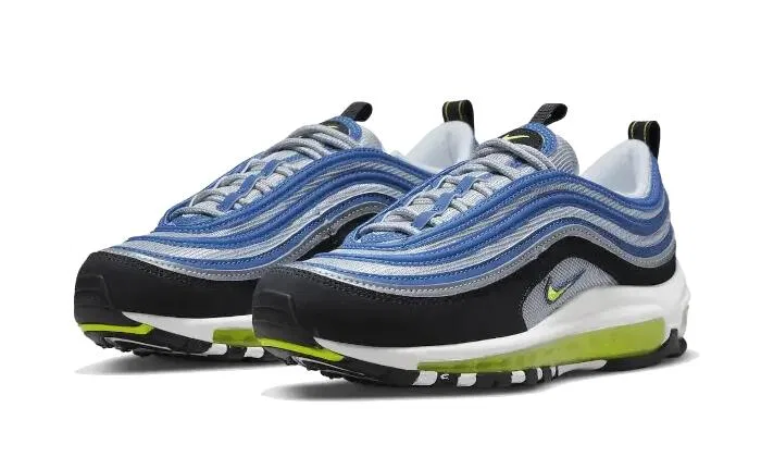 Детские кроссовки с воздушной подушкой Air Max 97 OG Nike, Atlantic Blue Metallic Silver Black Voltage Yellow — фото 2