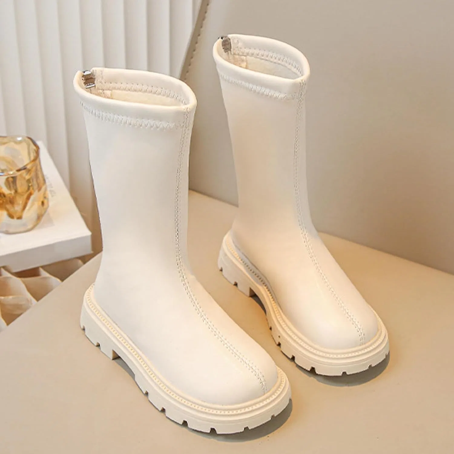 Детские ботинки для девочек с принтом, модель Girls Ankle Boots, Beige — фото 3