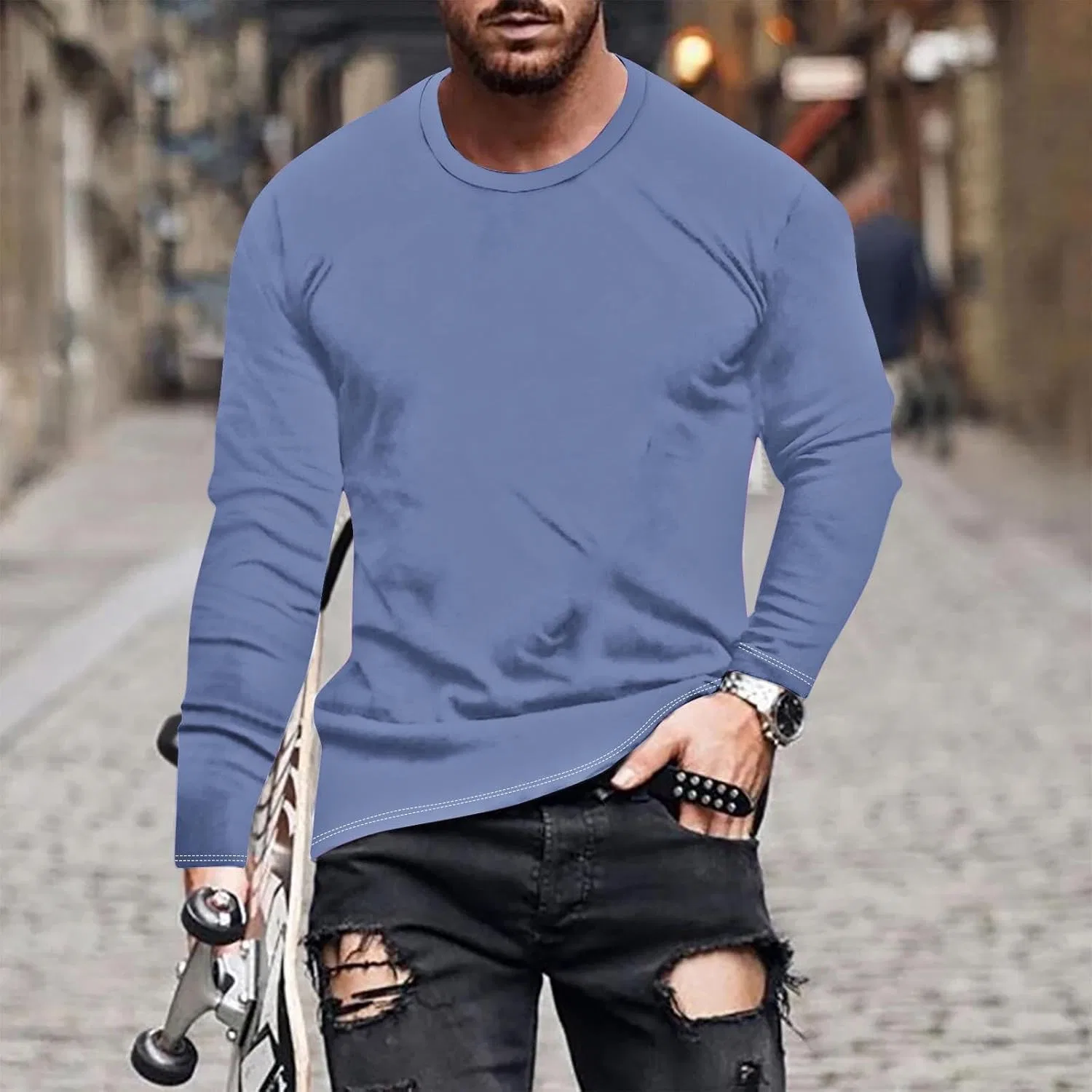 Мужская футболка с длинным рукавом Crewneck, Navy — фото 2