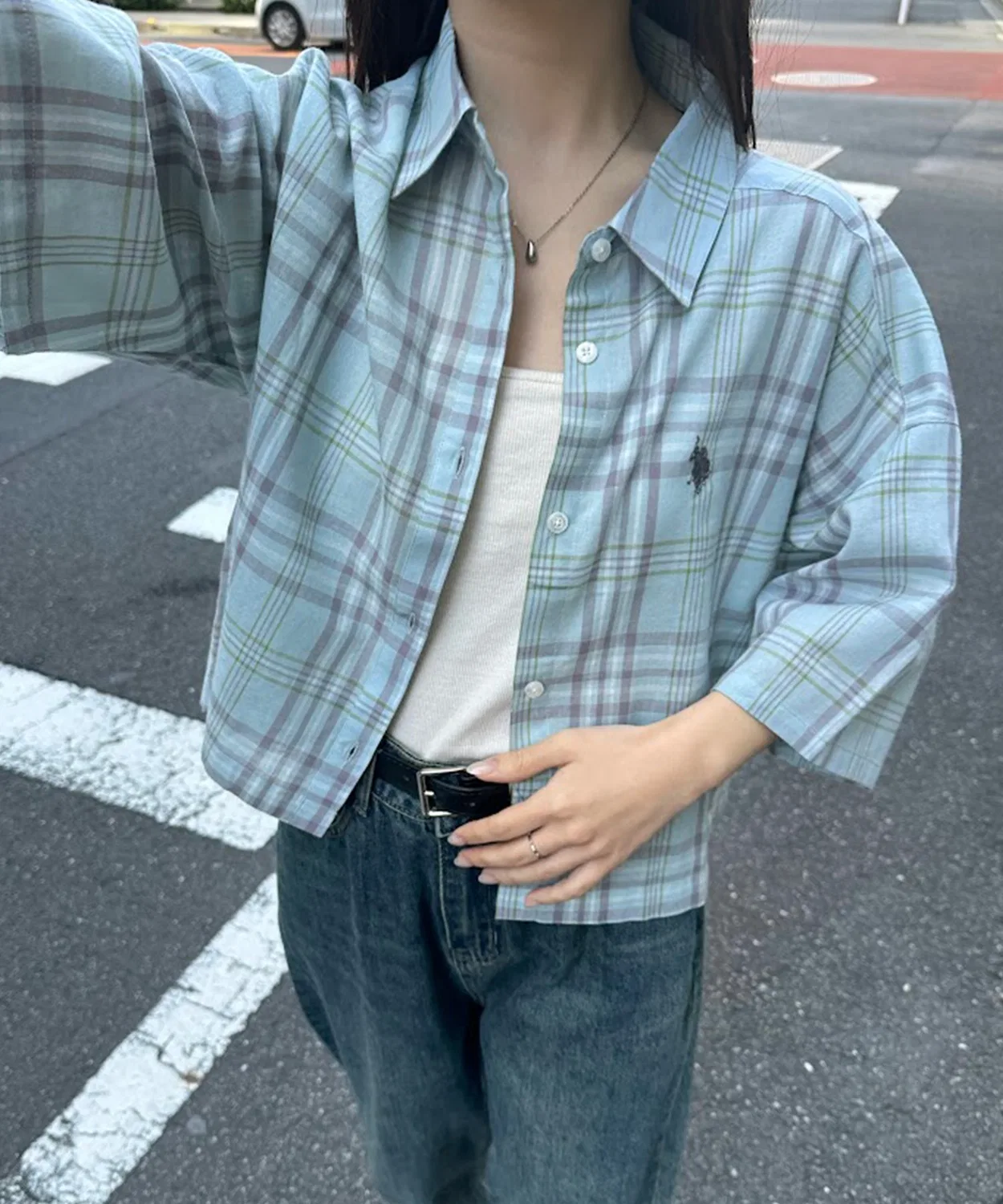 Женская рубашка в клетку с коротким рукавом, модель Checked Short Shirt U.S. POLO ASSN., Sax Blue — фото 2