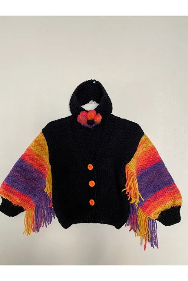 Детский кардиган для девочек цветной El Örgüsü Cici Bebe, Black Colored — фото 3