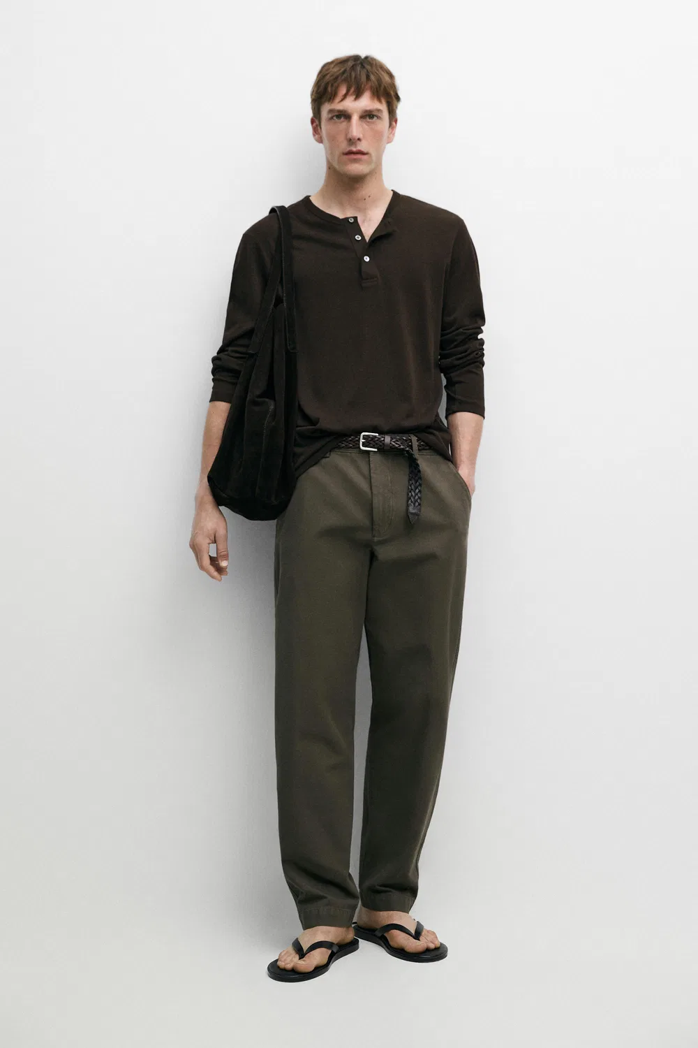 Хлопковые брюки зауженного кроя Massimo Dutti, зеленый