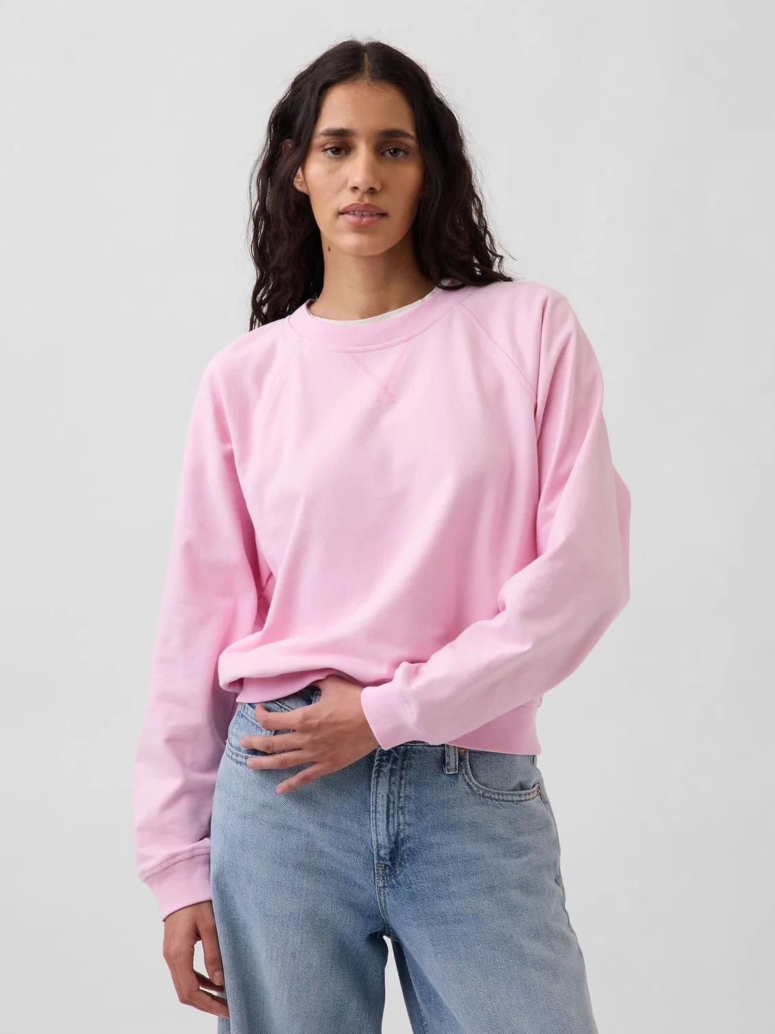 Свитшот оверсайз, французский футер, VintageSoft Raglan Gap, розовый