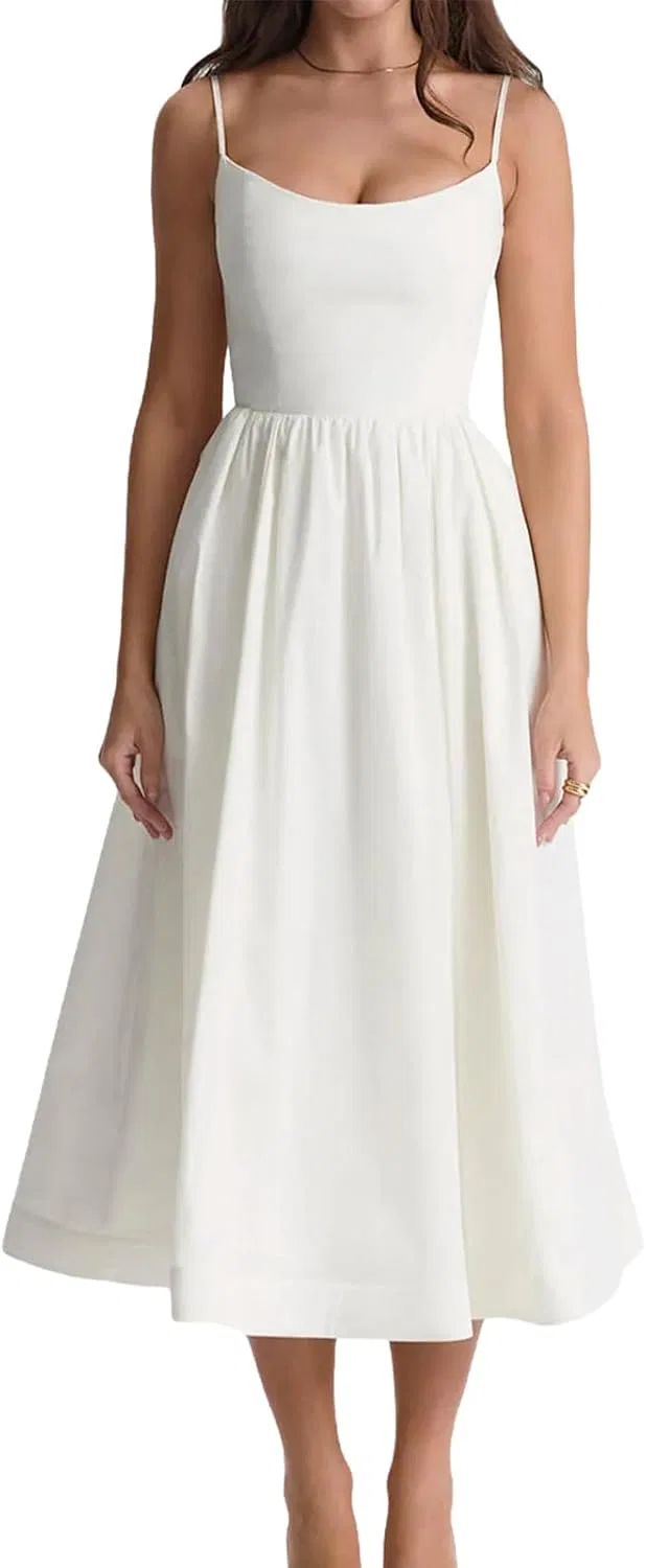 Женское миди платье без рукавов Solid Color, White
