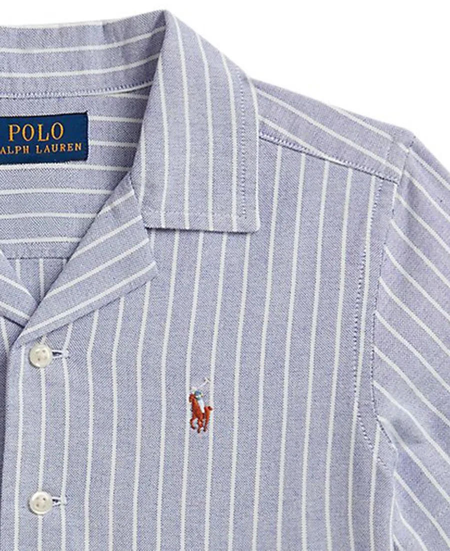 Рубашка-кемпинг с воротником-стойкой, из полосатого хлопкового оксфорда Polo Ralph Lauren, Blue White — фото 3