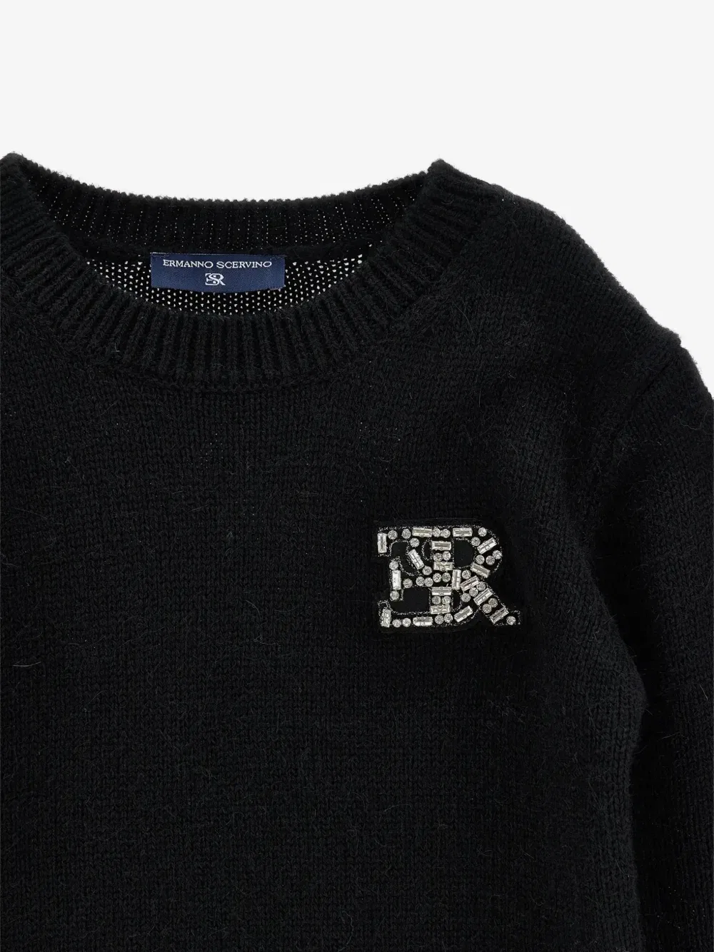 Свитер с логотипом украшенный кристаллами Ermanno Scervino Junior, черный — фото 3
