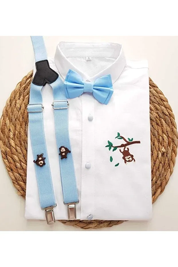 Детская рубашка для мальчиков с принтом Kukuli concept sling bow tie shirt Cool Partyshop, Baby Blue