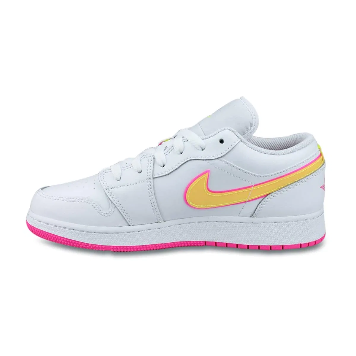 Детские кроссовки для мальчиков Air Jordan 1 Low Edge Glow Gs NIKE, White Lemon Venom Pink Blast — фото 2