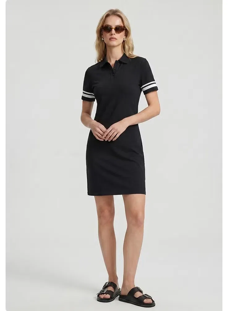 Платье-поло с полосатыми манжетами Zara, черный — фото 4