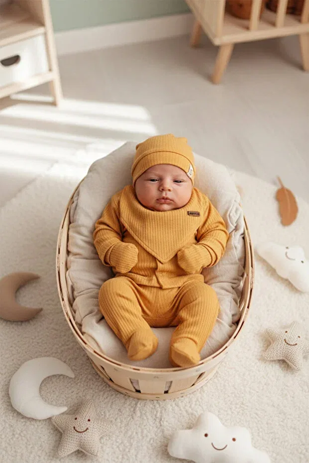 Детский комплект одежды для новорожденных хлопковый Mahfel, Mustard Color — фото 4