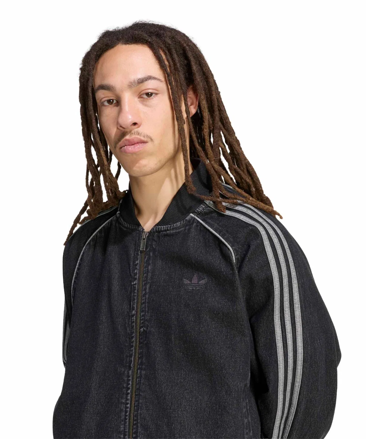 Мужская джинсовая куртка с молнией, свободного кроя, Adidas, Black — фото 3