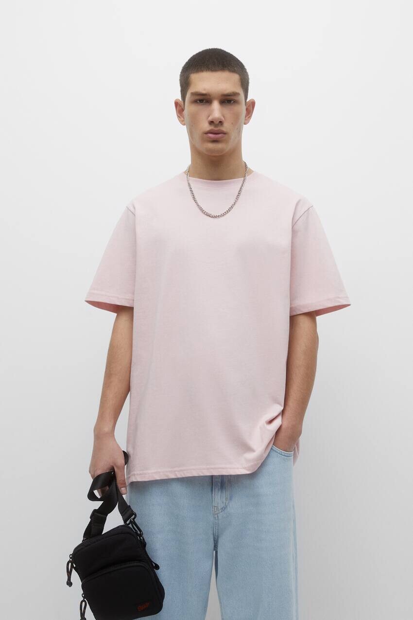 

Базовая хлопковая футболка с короткими рукавами Pull&Bear, розовый