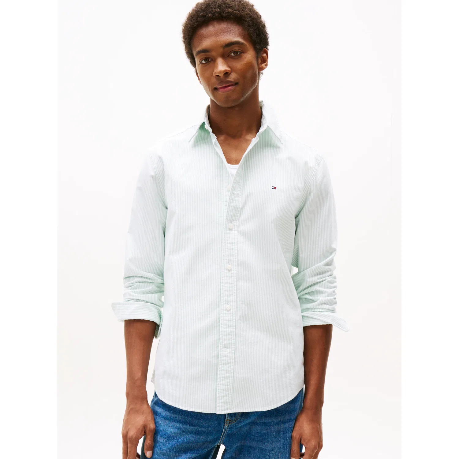 Мужская рубашка с длинным рукавом в полоску Heritage Oxford Stripe Tommy Hilfiger, Fort Green/White