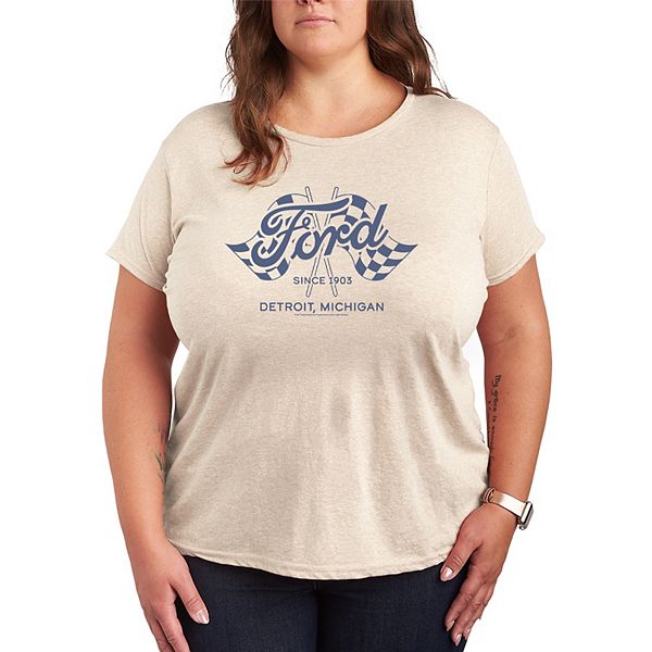 

Футболка с принтом в виде гоночных флагов Ford since 1903 Plus size Licensed Character, Beige