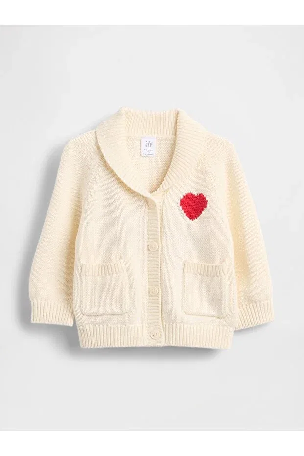 Детский кардиган с принтом Baby Cream Love Shawl Cardigan Gap, Cream — фото 3
