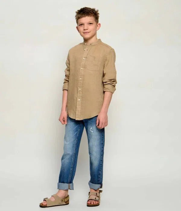 Детская рубашка из льна Polo Ralph Lauren, бежевый — фото 2