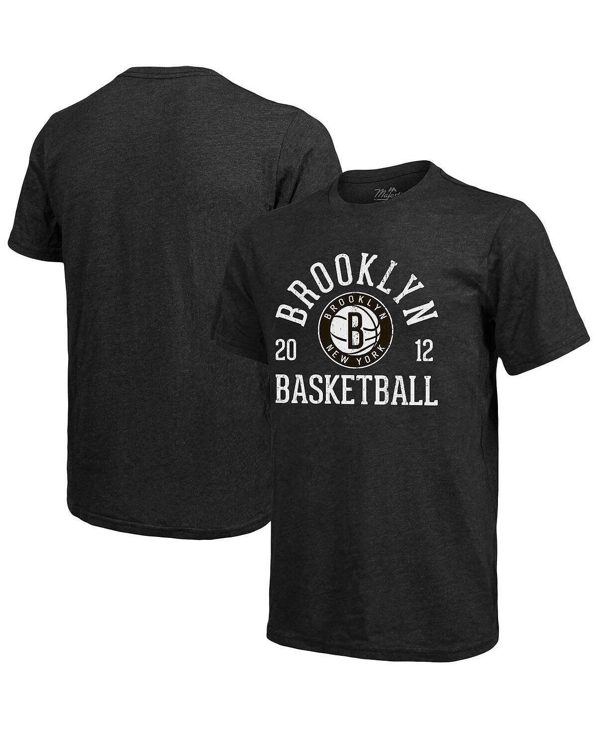 Мужская футболка brooklyn nets ball hog tri-blend с меланжевым принтом черного цвета Majestic, мульти - фото